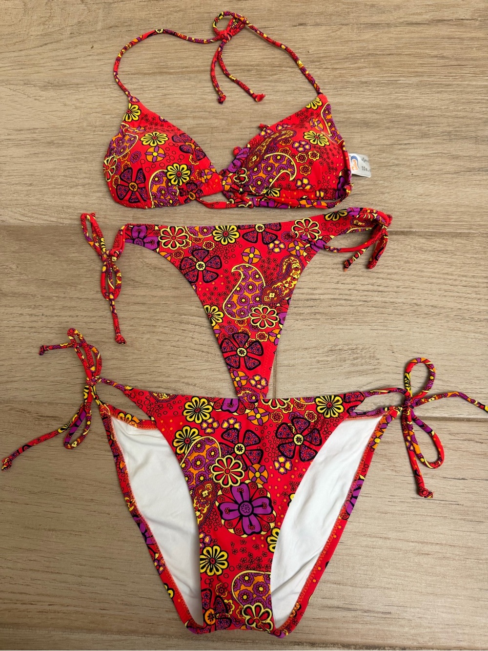 NWT Red Floral Tie-Side Bikini Swim Set